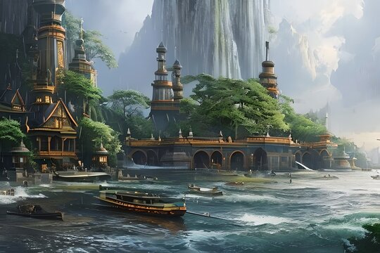 Full Highly detailed painting Illustration of beautiful cinematic place when it rains