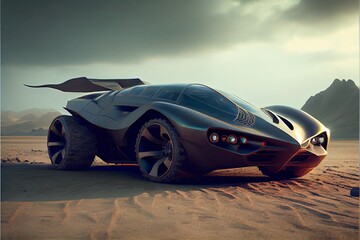 Obraz na płótnie Canvas futuristic car sitting on top of a sandy beach. generative ai.