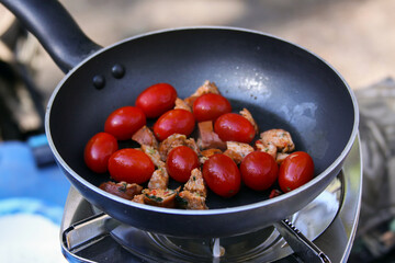 camp food in the frying pan