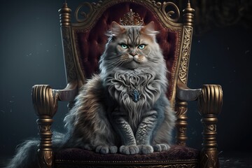 A Cat With a Regal Presence on a Chair of Command Generative AI	