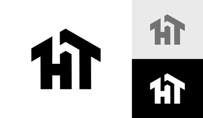 Letter HT initial monogram with house shape logo design vector