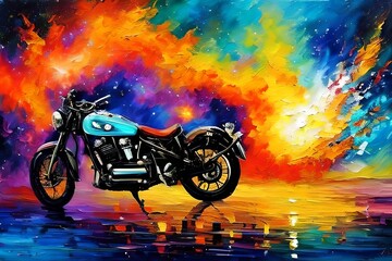 oil painting of a vintage motorbike