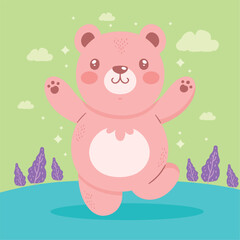 Obraz na płótnie Canvas pink bear in the forest