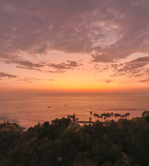 aerial panorama photography colorful sky in twilight above Promthep cape viewpoint . .Promthep cape is the most popular and famous viewpoint in Phuket island. .Scene of Colorful light in the sky 