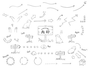 矢印のセット-手描きの線画