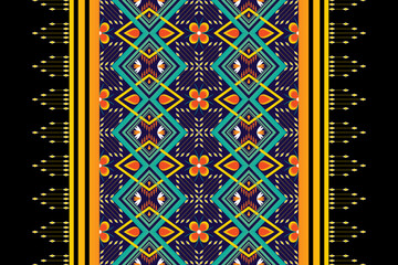 Colorful geometric ethnic seamless pattern design for wallpaper, background, fabric, curtain, carpet, clothing, and wrapping.