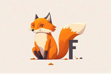 Fox cute caracter and letter F logo. Generative AI .