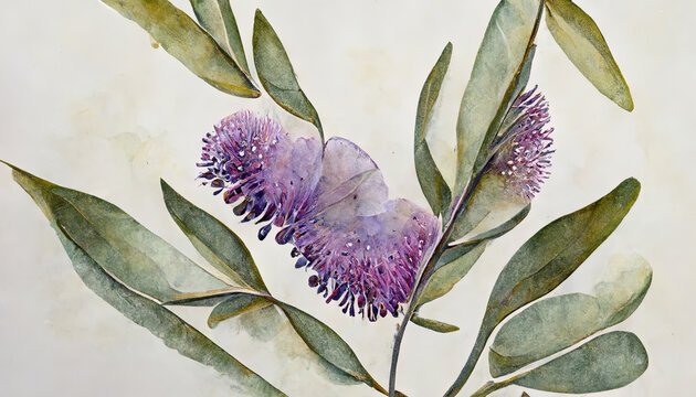 Eucalyptus lavender seamless border. Watercolor illustration. Natural herbs in elegant ornament. Generative Ai