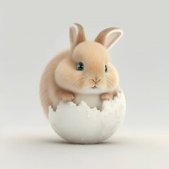 white rabbit in easter eggs, hatching cute cartoon 3d rendering