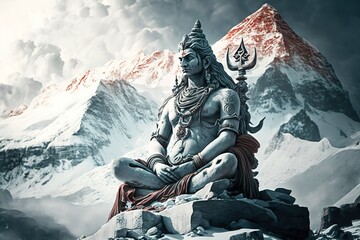 AI-generated image of Hindu god Shiva, meditating on Mount Kailasa in the Himalayas 
