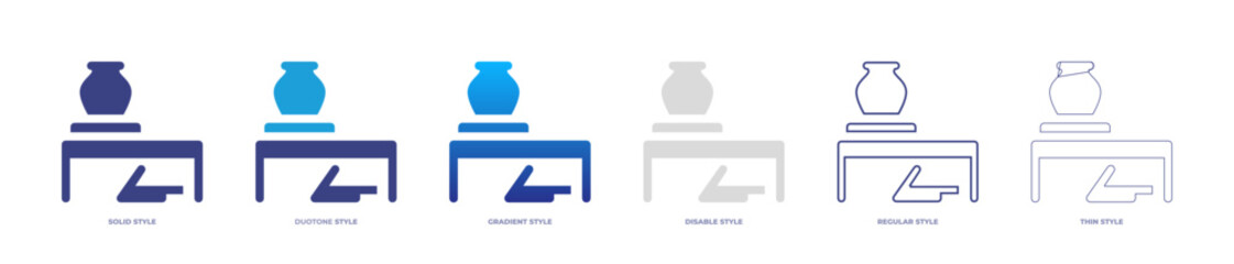 Pottery shop icon set full style. Solid, disable, gradient, duotone, regular, thin. Vector illustration and transparent icon.