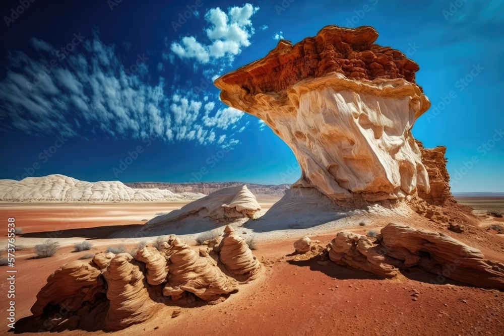 Sticker Areas of the Negev Desert in Israel that are characterized by their rocky topography. Rock formations in the southern Israel desert are quite breathtaking. Generative AI