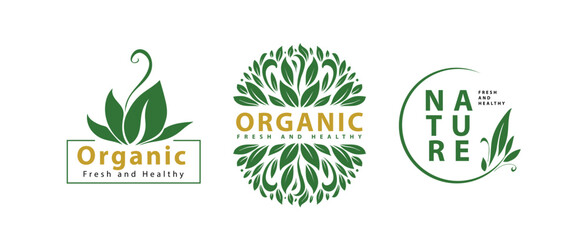 Organic product labels and badges set