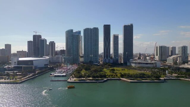 Aerial stock video Downtown Miami FL circa 2023