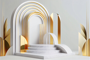 White 3D Render Podium Art Deco Style Created with Generative AI Technology