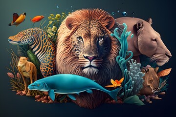 animal kingdom created using AI Generative Technology - obrazy, fototapety, plakaty