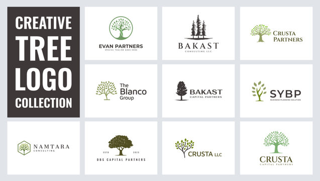 Set of tree logo collection, perfect for company logos, business and branding.