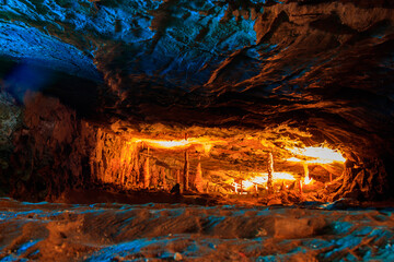 St. Beatus Caves with stalactites and stalagmites below Beatenberg near Interlaken in Bern canton...