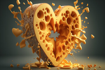 Heart shaped cheese for Cheese Lovers Day, National cheese lover's day celebration,  generative ai.