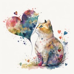 Watercolor Illustration of a Flowery Vintage Heart and Dog Design, Made in Part with Generative AI
