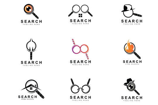 Search Logo Design, Detective Illustration, Home search, Glass Lens, Company Brand Vector