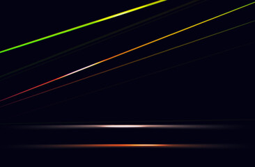 Reflection beam, lens. Flicker and focus, shine through the prism of the lens, broken line of light. Rainbow spectrum, flash of bright crystal light beam, a glowing lasar ray. Vector illustration.