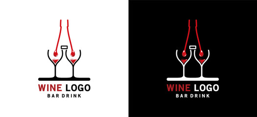 Wine glass and bottle logo design for creative abstract bar drink logo