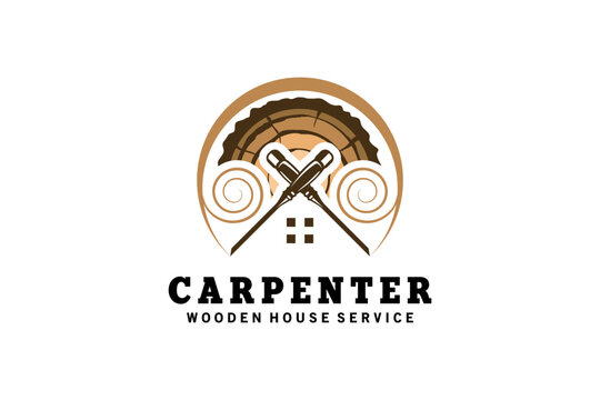 Wood chisel house logo design template for carpenter craftsman symbol