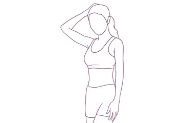 A fit woman strikes a pose in her workout clothes in a hand drawn vector illustration