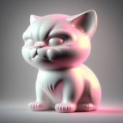 3D model toy of a white cat on light gray background, made with generative ai