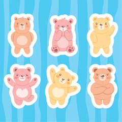 six cute bears group
