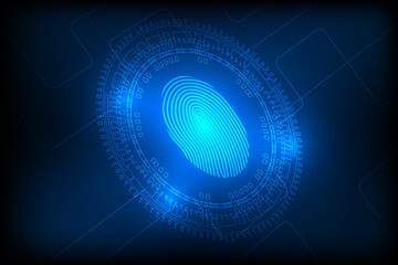 cybercrime concept technology abstract. fingerprint with code number high protection background.