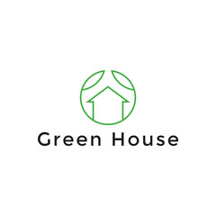 Minimalist leaf house logo design with circle