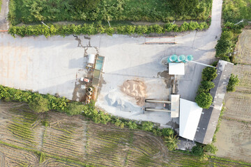 Concrete plant or batching plant in top view. Building and equipment for production ready mix...