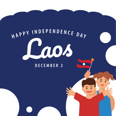 Laos independence day vector illustration with a boy and his mom waving the national flag.