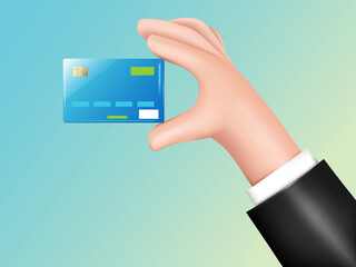 business man holding credit card, vector illustration.