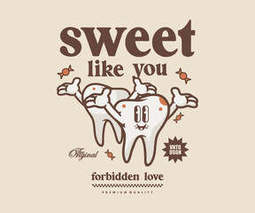 Retro illustration of teeth t shirt design, vector graphic, typographic poster or tshirts street wear and Urban style