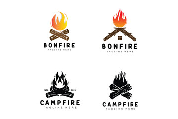 Campfire Logo Design, Camping Vector, Wood Fire And Forest Design