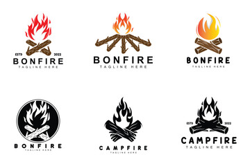 Campfire Logo Design, Camping Vector, Wood Fire And Forest Design