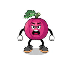 plum fruit cartoon illustration with angry expression