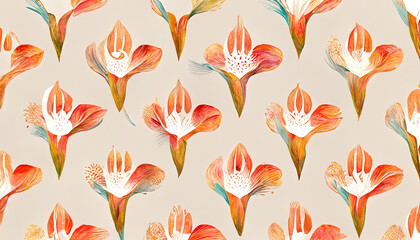 Abstract hand drawn floral pattern with lily flowers, Vector illustration, Element for design. Generative Ai