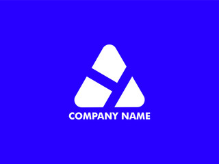 Triangle abstract logo design template with white and blue color