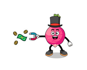 Fototapeta na wymiar Character Illustration of radish catching money with a magnet