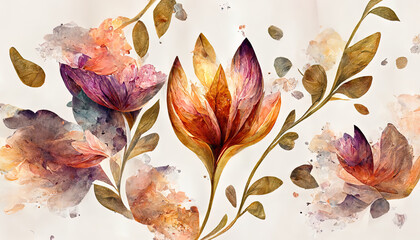 Isolated purple vintage flower watercolor background vector illustration. Generative Ai