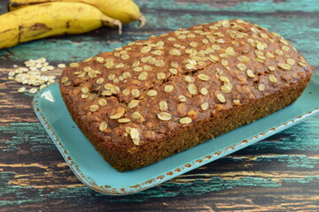 Homemade banana oatmeal loaf cake