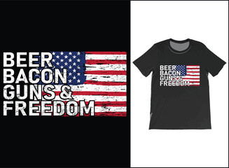 Fototapeta premium Beer Bacon Guns And Freedom USA Flag T-Shirt. Funny 4th Of July Flag Gift, USA Flag T-Shirt, Gift For American, America Shirt, Freedom TShirt, Independence Day Shirt,4th July Party Shirt