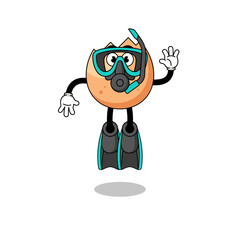 Character cartoon of cracked egg as a diver