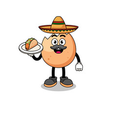 Character cartoon of cracked egg as a mexican chef