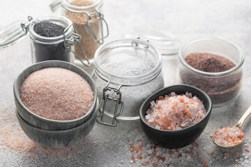Bowls with assorted speciality salt