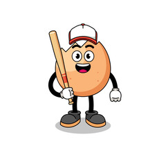 cracked egg mascot cartoon as a baseball player